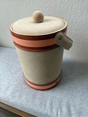 George Briard Suede Vintage Ice Bucket with Red and Pink trim